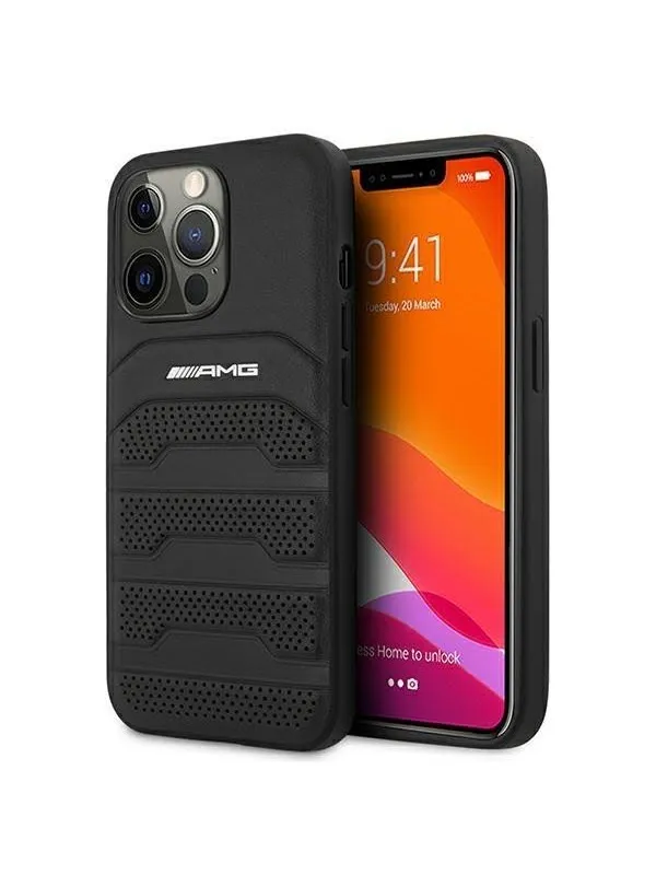 Mercedes AMG Leather Debossed Lines Case for iPhone 13 Pro / iPhone 13 - Black