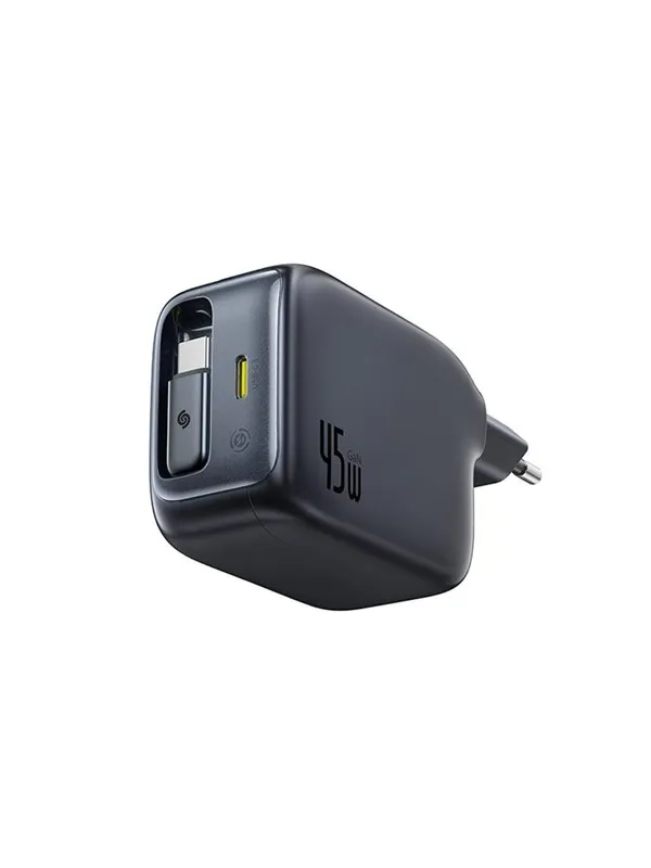 Baseus EnerCore CJ11 45W Wall Charger with USB-C Port and Retractable USB-C Cable - Black