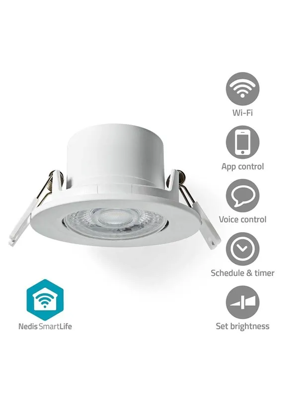 Nedis SmartLife Ceiling Light Wi-Fi Warm to Cool White Round Diameter: 52 mm 68 - 74 mm 360 lm 2700 - 6500 K IP20 Energy Class: F Android™ / IOS