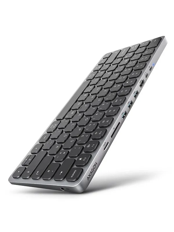 AXAGON USB-C 9-in-1 Keyboard HUB - Tysk - Svart