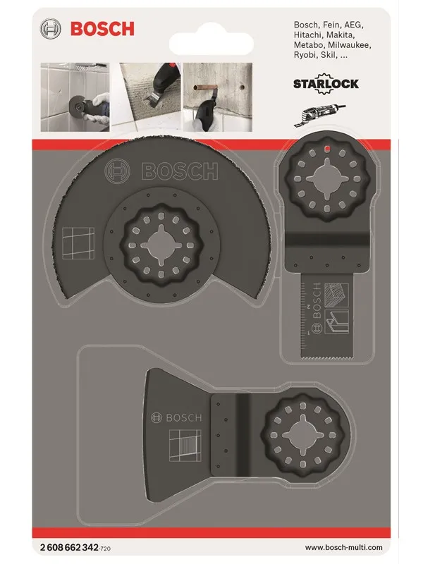 Bosch Grunnleggende flissett, 3 deler AIZ 20 AB (1 x); ATZ 52 SC (1 x); ACZ 85 LMT (1 x)