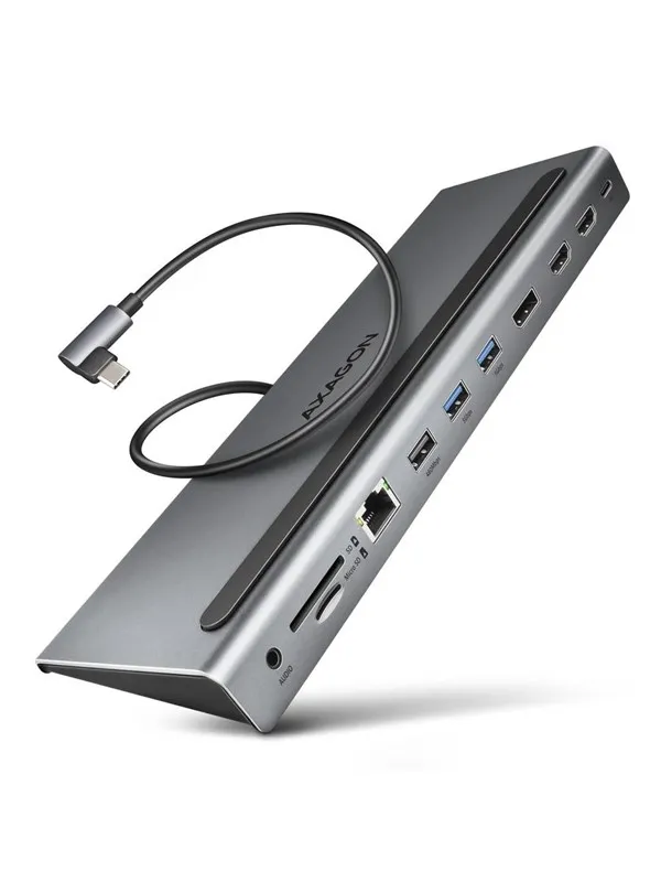 AXAGON Triple 4K Display SuperSpeed USB-C Hub USB-hub - USB 3.2 - 11 porter - Grå