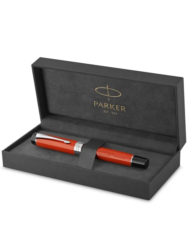 Parker Duofold Centennial Fountain Pen | Classic Big Red Vintage | Fine Solid Gold Nib | Black Ink And Convertor | Gift Box