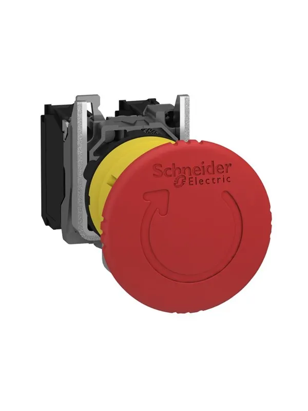 Schneider Electric Harmony emergency stop complete with ø40 mm toad head in red with push / turn function and 2xnc xb5as8444
