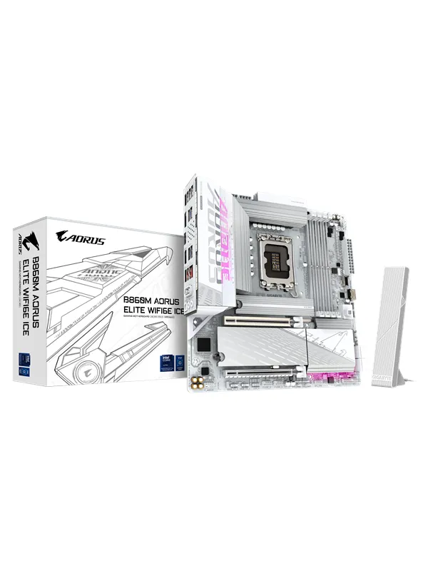 GIGABYTE B860M AORUS ELITE WIFI6E ICE Hovedkort - Intel B860 - Intel LGA1851 socket - DDR5 RAM - Micro-ATX