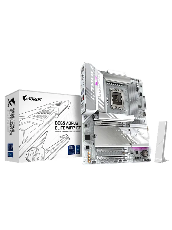 GIGABYTE B860 AORUS ELITE WIFI7 ICE Hovedkort - Intel B860 - Intel LGA1851 socket - DDR5 RAM - ATX