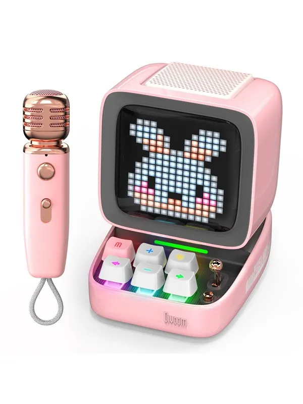 Divoom Ditoo-Mic Mini Karaoke Machine Pixel Art Bluetooth Speaker - Pink