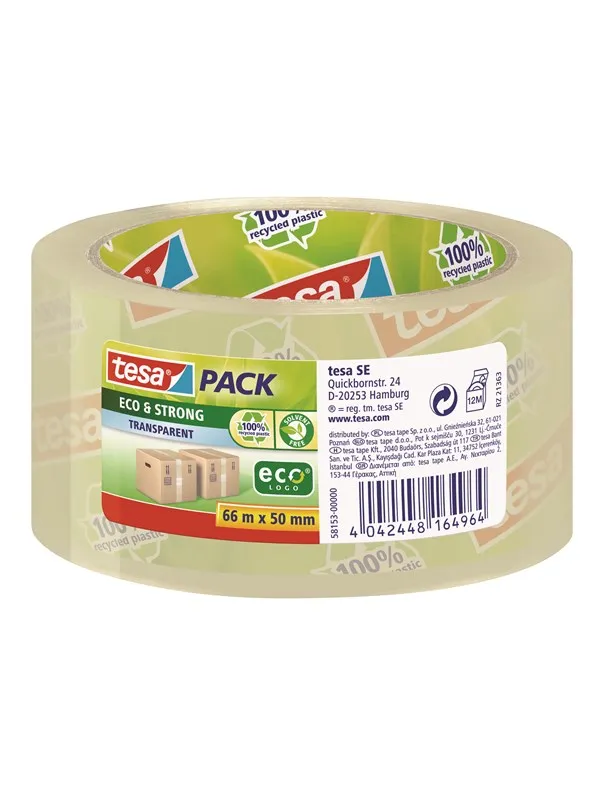 tesa pack eco & Strong Packaging Tape ecoLogo 66m x 50mm Transparent