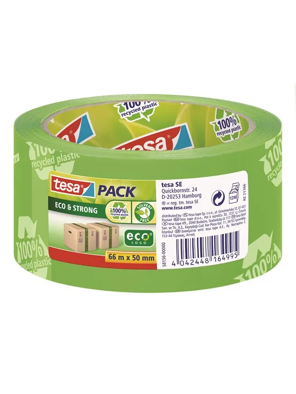 tesa pack eco & Strong Packaging Tape ecoLogo 66m x 50mm Green/Printed