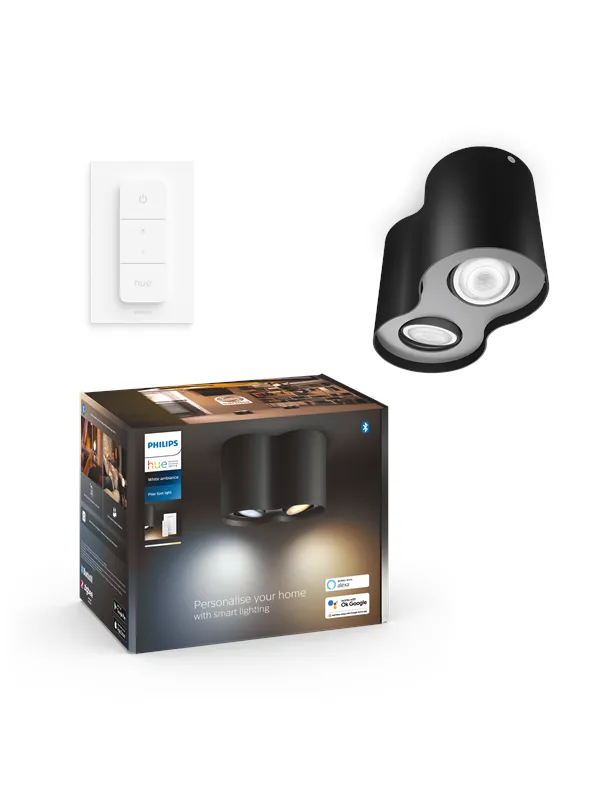 Philips Hue Pillar Double Spotlight - Svart - Med Dimmebryter