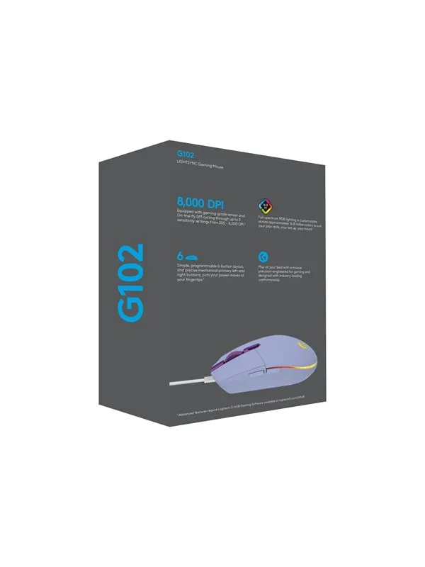 Logitech G102 LIGHTSYNC - Lilac - Gaming mus - Optisk - 6 - Lilla med RGB