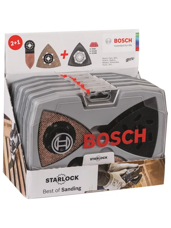 Bosch Starlock Best of Sanding, sett, 6 deler AVZ 93 G; AVZ 90 RT6; AVZ 32 RT4; Wood & Paint-sandpapir (3x)