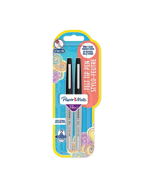 Paper Mate Flair Felt Tip Pens | Ultra-Fine Point (0.4mm) | Black Ink | 2 Count