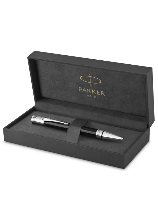 Parker Duofold Ballpoint Pen | Classic Black with Palladium Trim | Medium Point Black Ink Refill | Premium Gift Box