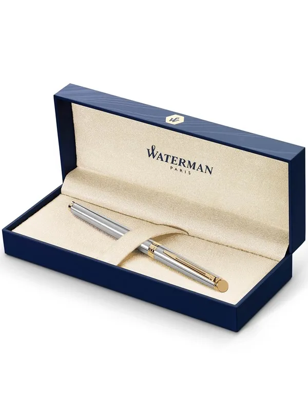 Waterman Hémisphère Fountain Pen | Stainless Steel with 23k Gold Trim | Fine Nib | Blue Ink | Gift Box