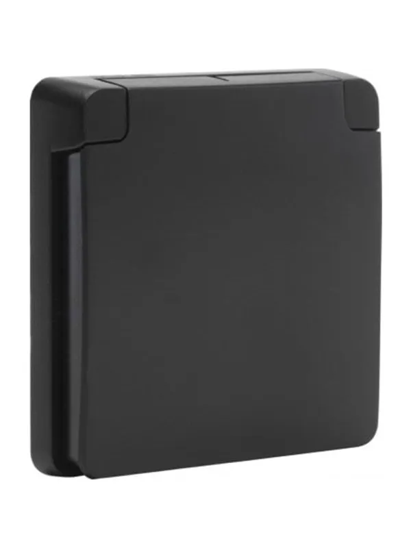 Niko-Servodan Adapter frame with hinged lid suitable for 45 x 45 mm functions in splashproof surface-mounting outlets black