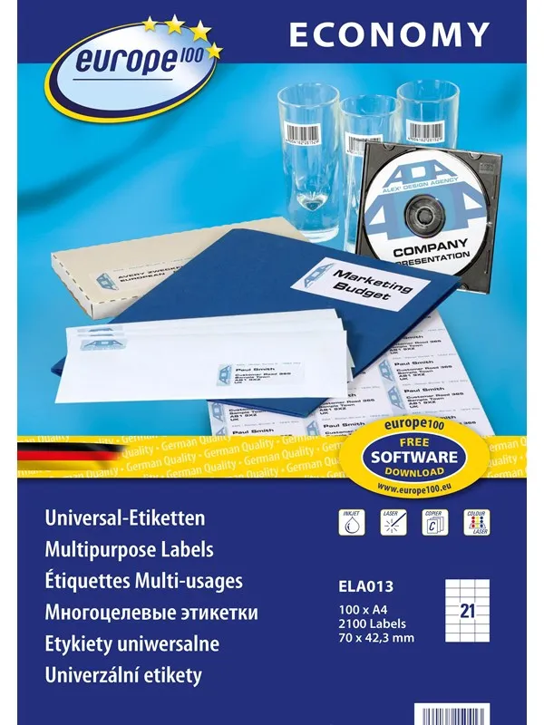 Avery Europe 100 universal etiket 70x42.3mm (2100)