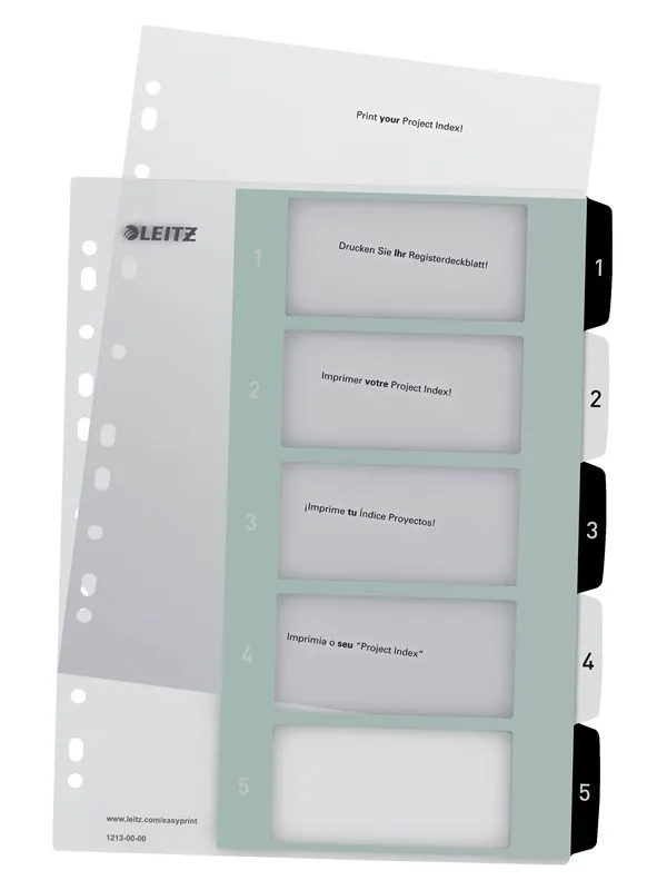Leitz Register PP PC-utskrift A4+ 1-5 Hv/Sort