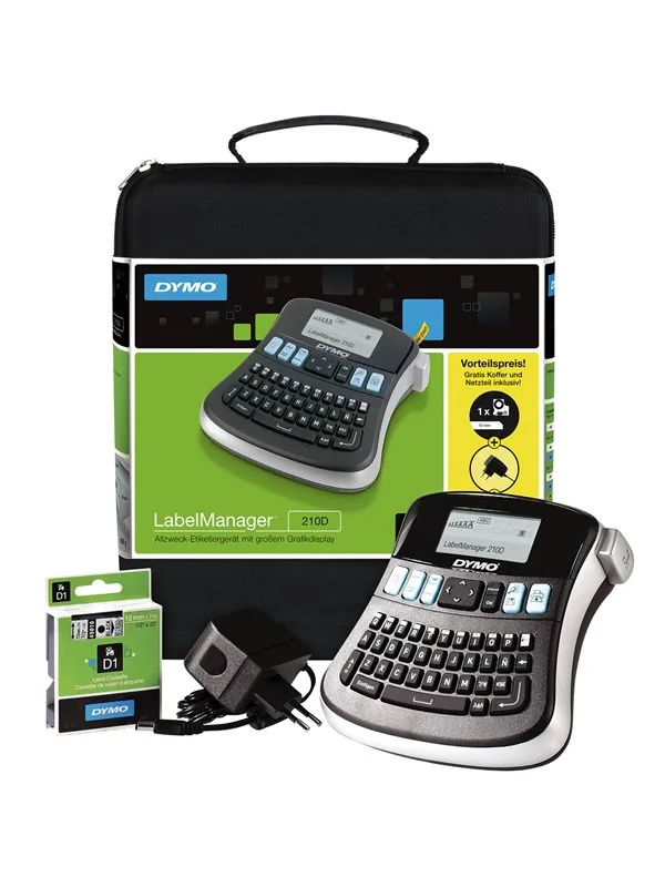DYMO LabelManager 210D koffertsett, QWERTY Keyboard, med 12mm sort på hvit D1 tape