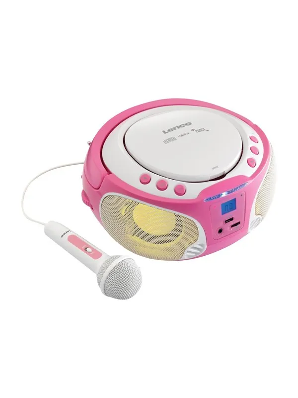 Lenco SCD-650 - Portable FM Radio CD/MP3/USB Microphone & Light Effects - Pink - FM - Stereo - Rosa