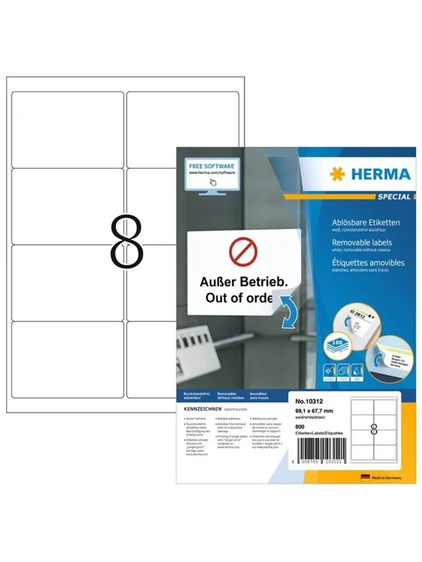 HERMA Removable Labels 99.1x67.7 100 Sheets DIN A4