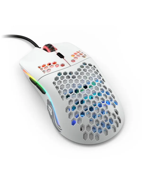 Glorious Model O- (Small) - Matte White - Gaming mus - Optisk - 6 - Hvit med RGB lys