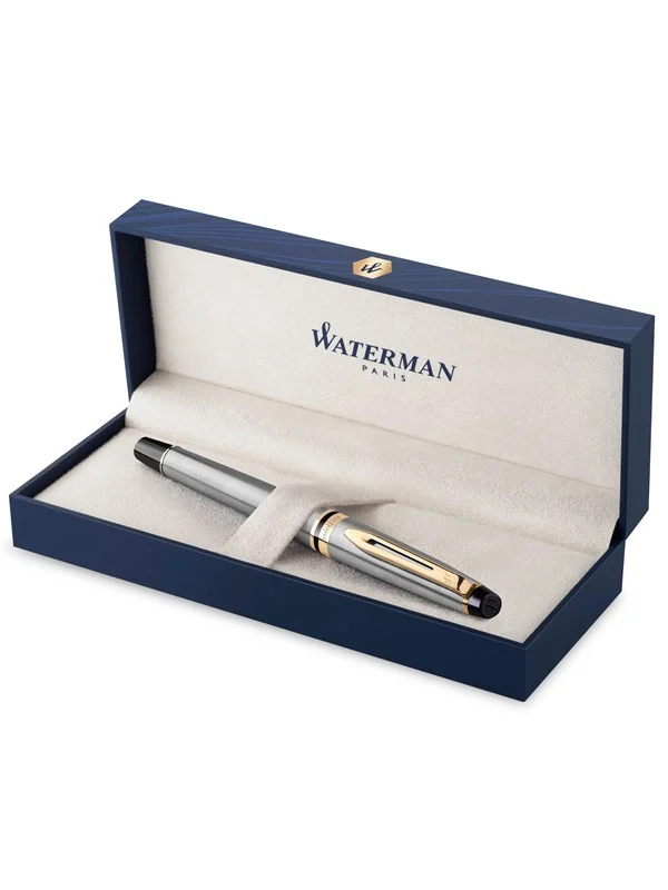 Waterman Expert Fountain Pen | Stainless Steel with 23k Gold Trim | Fine Nib | Gift Box