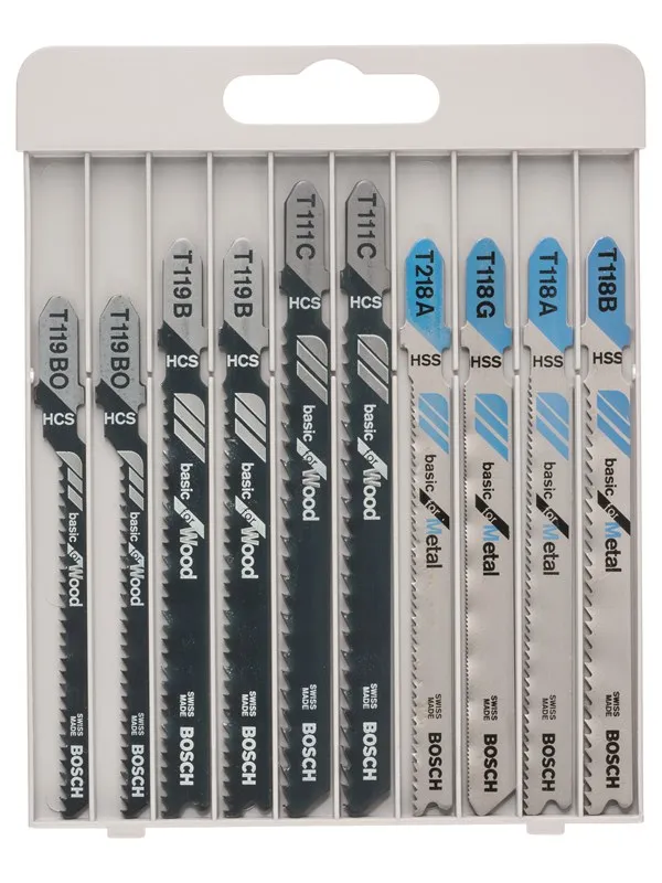 Bosch 10-delers stikksagbladsett Basic for Metal and Wood T 119 BO (2x); T 119 B (2x); T 111 C (2x); T 218 A; T 118 G; T 118 A; T 118 B