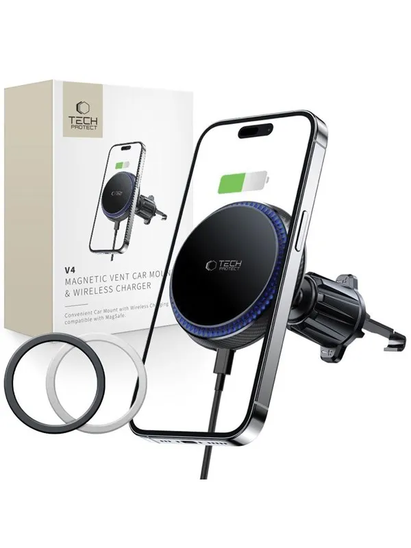 Tech-Protect MM15W-V4 Car Phone Holder with MagSafe 15W Inductive Charger for Air Vent - Black