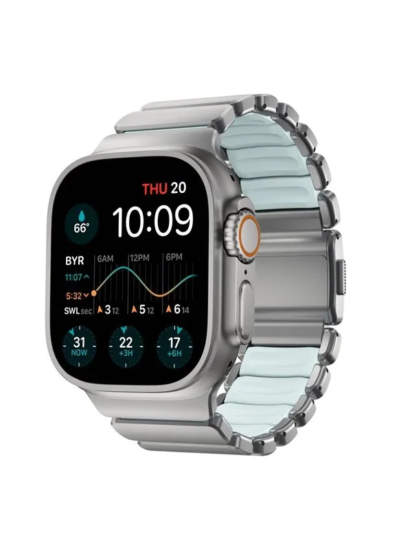 Nomad Stratos Band - 49mm | Natural Titanium | Icy Blue Glow FKM