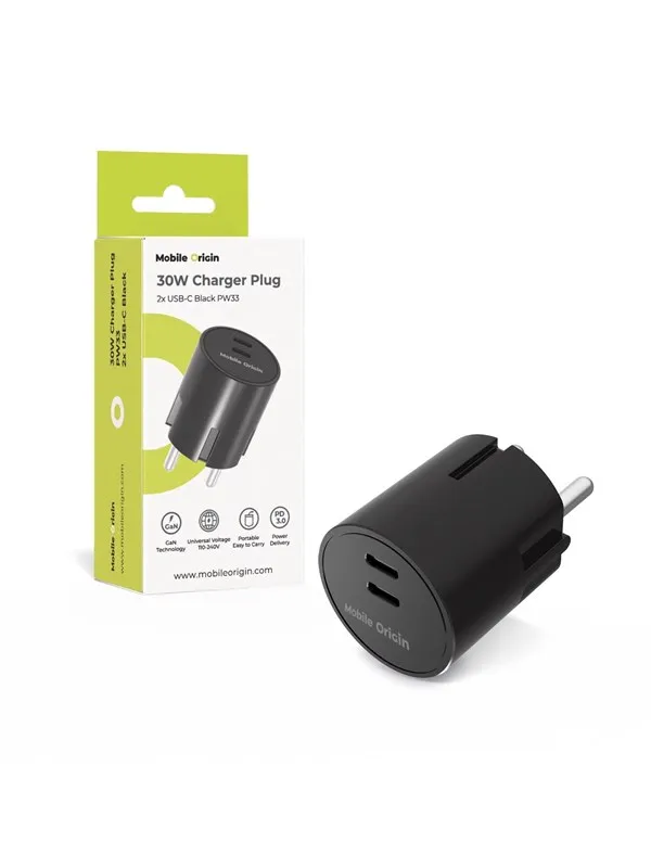 Mobile Origin 30W Charger Plug PW33 - 2x USB-C - black