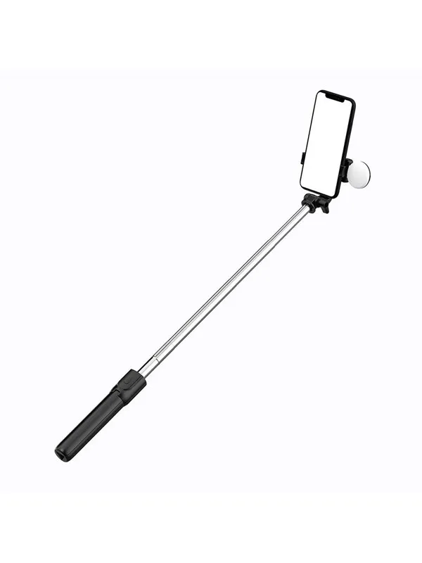 Hurtel Selfie Stick WR1YXS Telescopic Tripod 0.71m with Round Lamp - Black