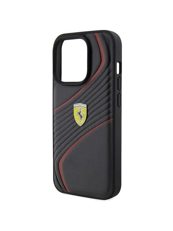 Ferrari Twist Metal Logo Case for iPhone 15 Pro - Black