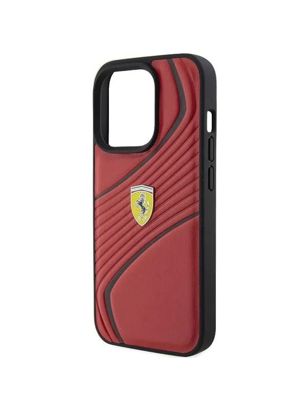 Ferrari Twist Metal Logo Case for iPhone 15 Pro - Red