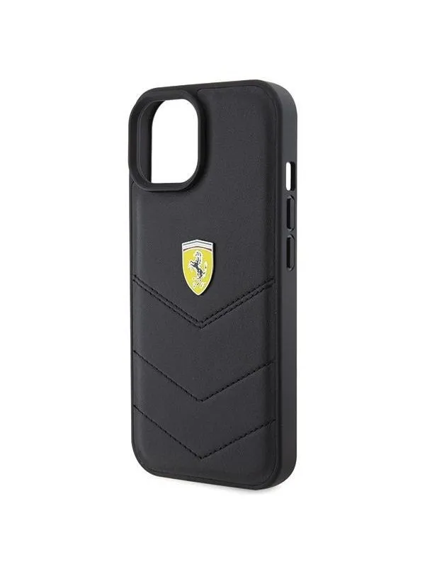 Ferrari Quilted Metal Logo iPhone 15 Case - Black