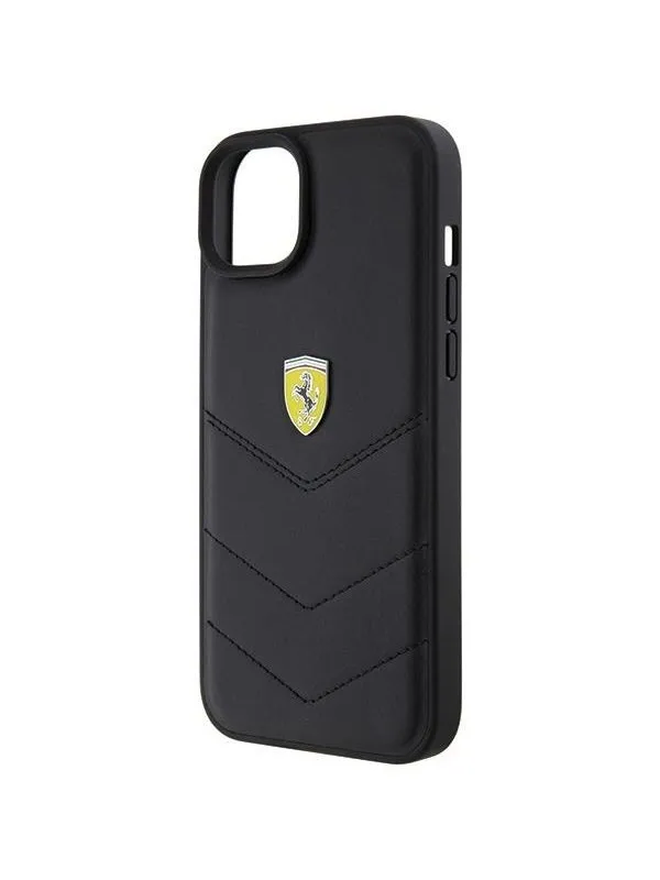 Ferrari Quilted Metal Logo Case for iPhone 15 Plus - Black