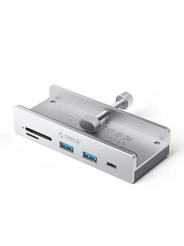 ORICO MH5PC Hub Clamp-Mounted USB-C / 2x USB-A 3.2 + 1x USB-C 3.2 + 1x SD&TF - Silver USB-hub - USB 3.2 - 5 porter - Grå