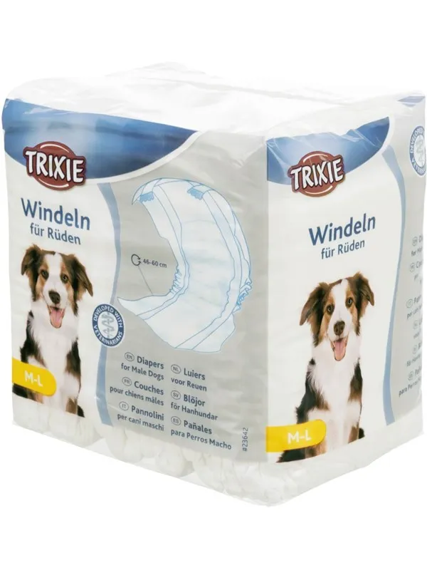 Trixie Diapers for Male Dogs M-L: 46-60cm (12-Pack)