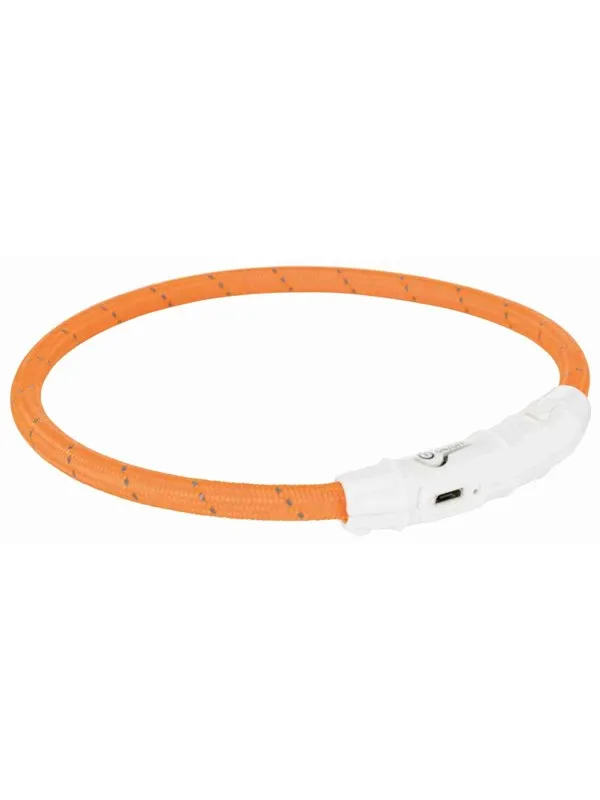 Trixie Flash Light Ring USB Illuminated Dog Safety Collar Orange Size M-L 7mm 45cm
