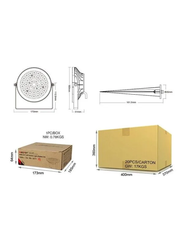 Miboxer Havelampe - 15W - RGB-CCT - 2.4GHz RF Zigbee 3.0 - IP66 - 24V