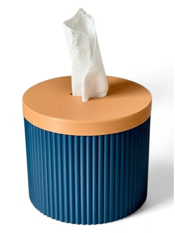 Simiu Paper dispenser - Round - Navy Blue/Beige - 13.5cm