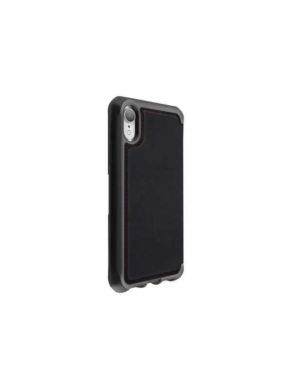 ITSKINS  HYBRID FOLIO cover for iPhone XR®. Black and red with recycled leather