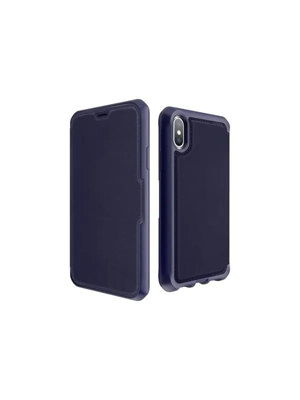 ITSKINS HYBRID FOLIO cover for iPhone XS / X®. Navy blue with recycled leather