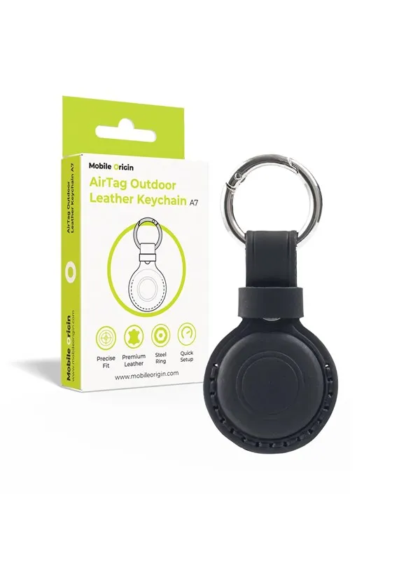 Mobile Origin AirTag Outdoor Leather Keychain A7 black