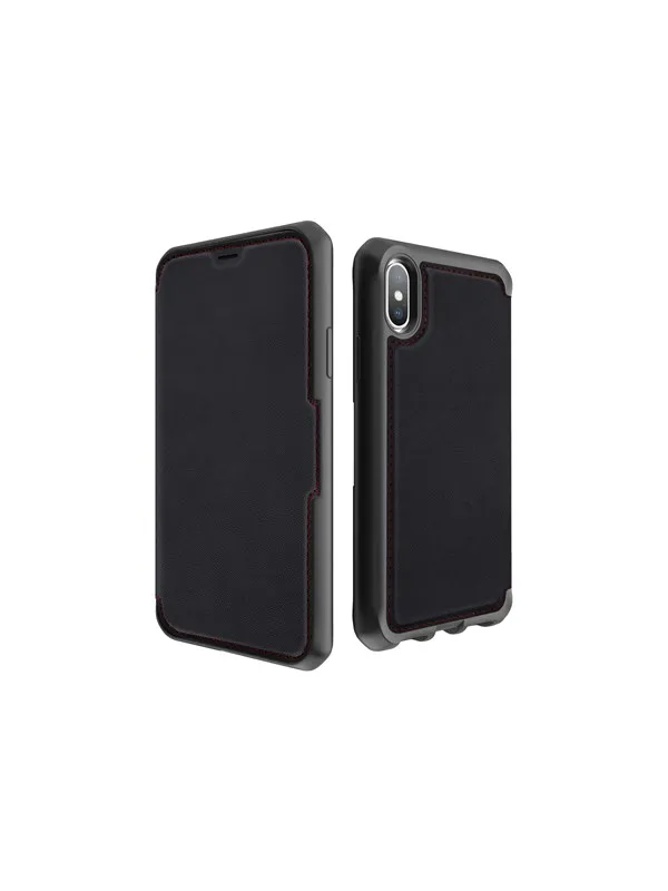 ITSKINS HYBRID FOLIO cover for iPhone XS Max®. Black and red with recycled leather