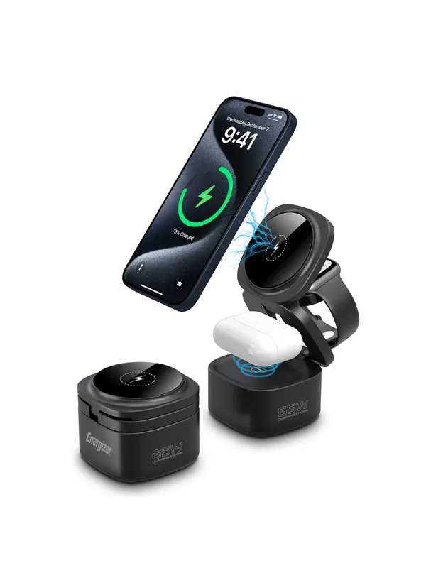 Energizer 3-In-1 Trådløs Ladestasjon - 65W USB-C PD