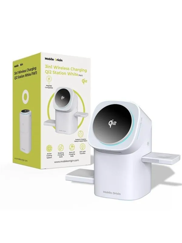 Mobile Origin 3in1 Wireless Charging Qi2 Station PW11 - white