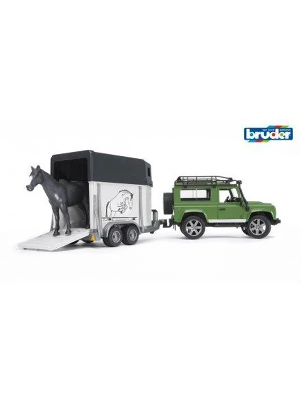 Bruder  Land Rover Defender Station Wagon with horse trailer and horse toy