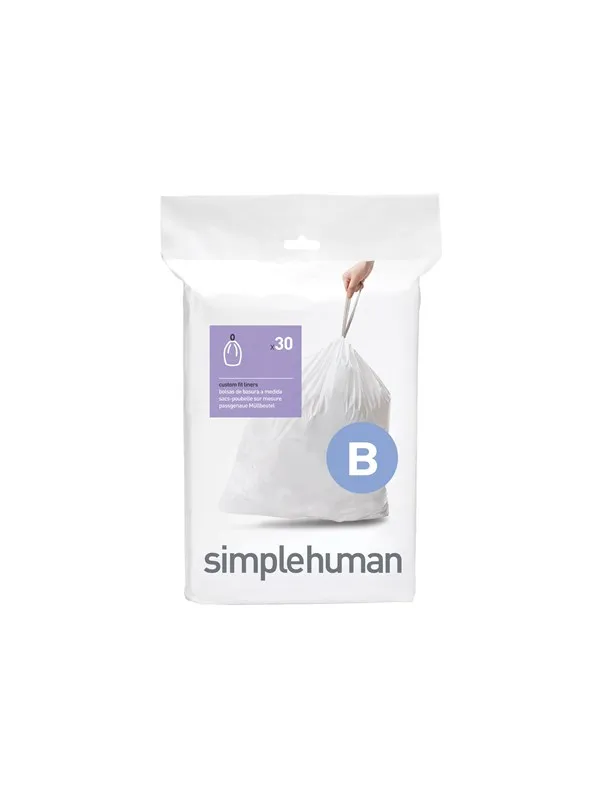 Simplehuman Kode B tilpassede søppelposer, pakke med 30, hvit