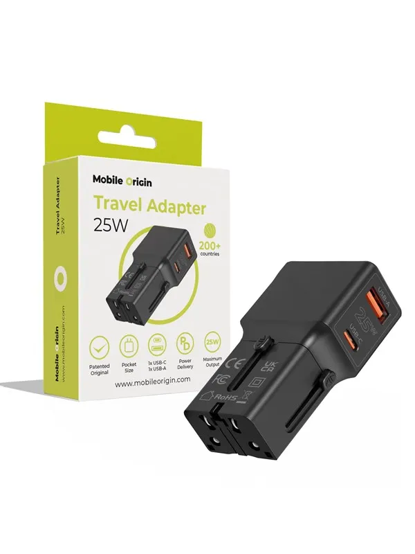 Mobile Origin Travel adapter 25W - EU/US/UK/AU - black